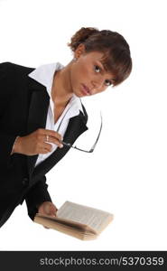 Businesswoman holding glasses