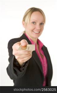 Businesswoman Holding Gold Credit Card
