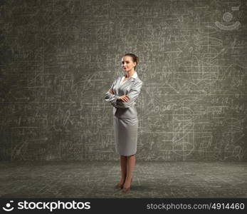 Businesswoman holding luminous idea inside light bulb. Creativity woman