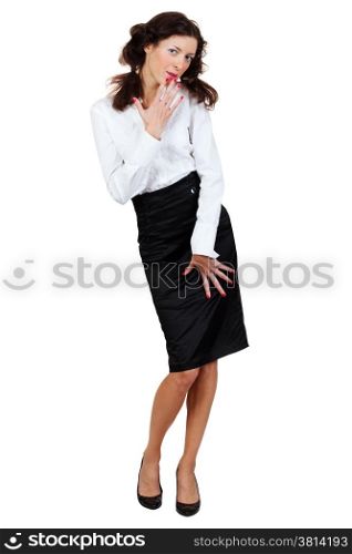 businesswoman in a blouse and skirt on a white background