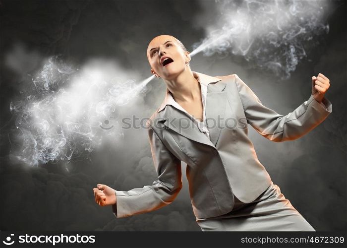 businesswoman in anger. businesswoman in anger screaming steam going out from ears