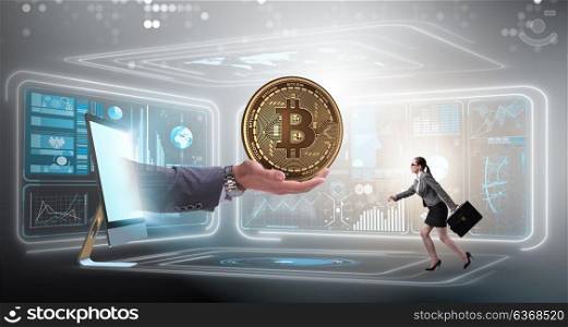 Businesswoman in bitcoin price increase concept