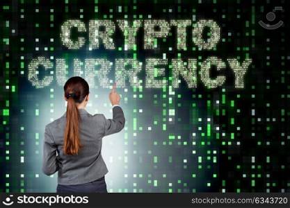 Businesswoman in blockchain cryptocurrency concept