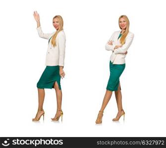 Businesswoman in business concept isolated on white. The businesswoman in business concept isolated on white