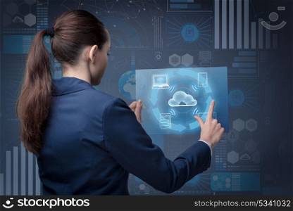 Businesswoman in cloud computing concept