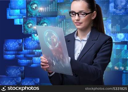 Businesswoman in data mining concept