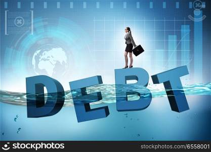 Businesswoman in debt business concept
