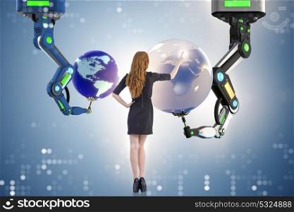 Businesswoman in futuristic global business concept