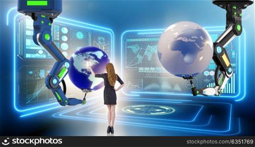 Businesswoman in futuristic global business concept