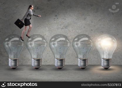 Businesswoman in new idea concept with light bulb