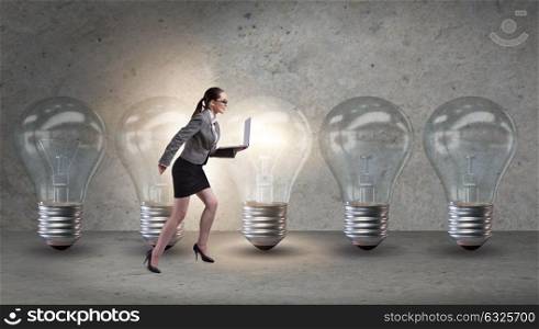Businesswoman in new idea concept with light bulb
