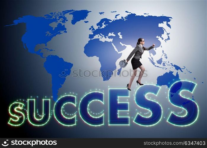 Businesswoman in success business concept. The businesswoman in success business concept