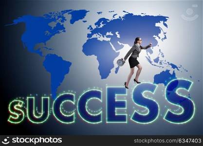 Businesswoman in success business concept. The businesswoman in success business concept