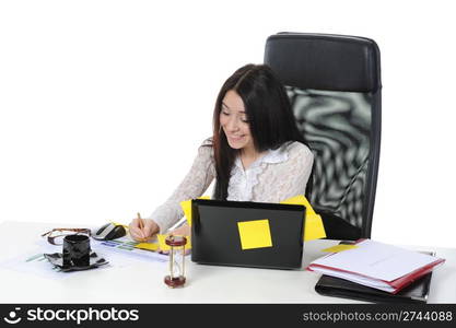 businesswoman in the office. Isolated on white