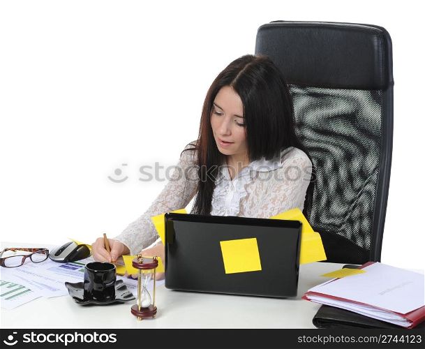 businesswoman in the office. Isolated on white
