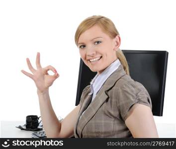 businesswoman in the office. Isolated on white background