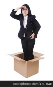 Businesswoman in thinking out of box concept