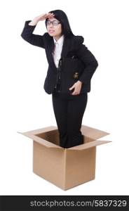 Businesswoman in thinking out of box concept