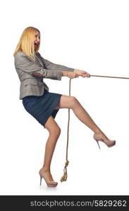 Businesswoman in tug of war concept