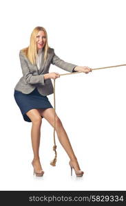 Businesswoman in tug of war concept