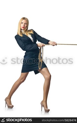 Businesswoman in tug of war concept