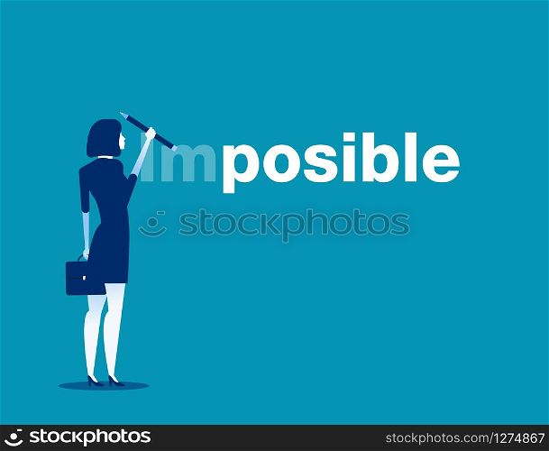 Businesswoman is deleting wording. Concept business vector illustration. Flat character style.