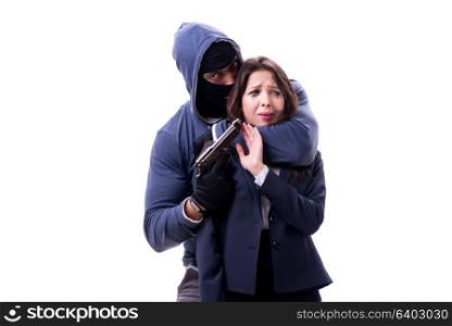 Businesswoman is kidnapped by the gunman