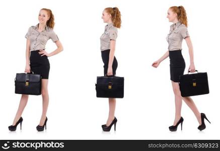 Businesswoman isolated on the white. The businesswoman isolated on the white