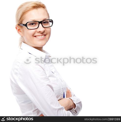 Businesswoman. Isolated over white.