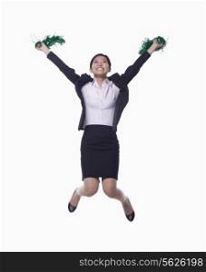 Businesswoman Jumping and Cheering