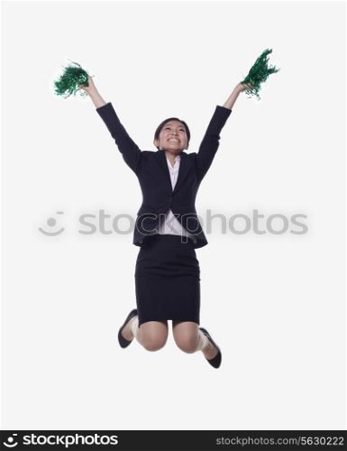 Businesswoman Jumping and Cheering