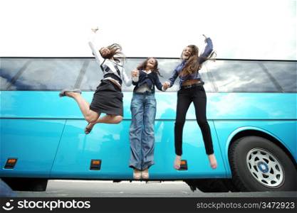businesswoman jumping in the air and fun
