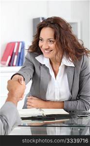 Businesswoman meeting applicant in the office