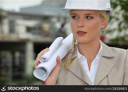 businesswoman on a construction site