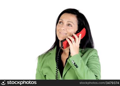 Businesswoman on the telephone isolated on white background