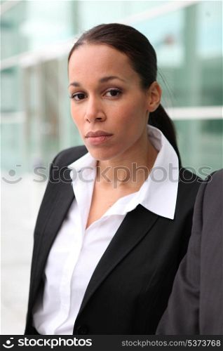 Businesswoman outside an office building