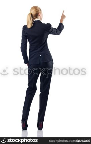 Businesswoman pressing buttons in the air