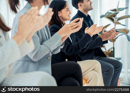 Businesswoman proficiently present work project receive celebrations from team . Corporate business team collaboration concept .. Businesswoman proficiently present work project receive celebrations from team