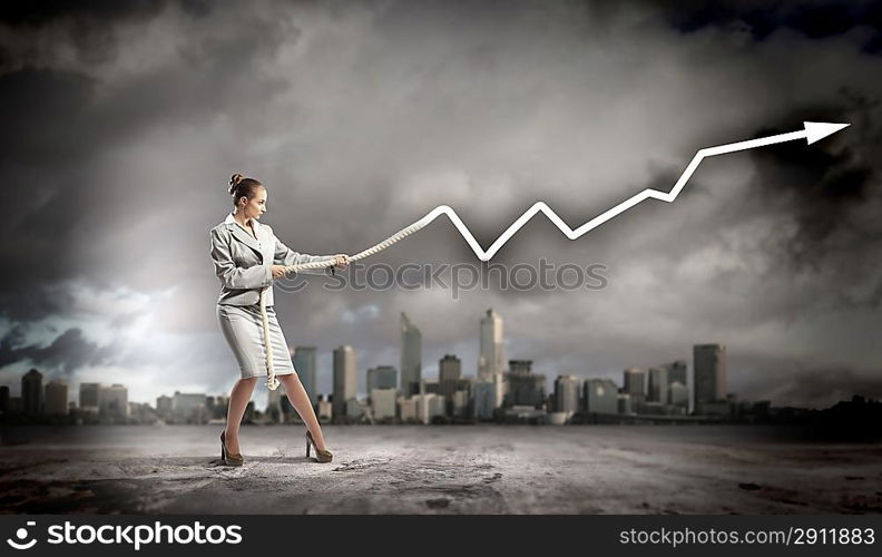 Businesswoman pulling graphic