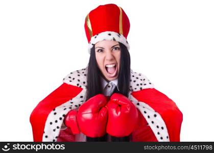 Businesswoman queen with boxing gloves