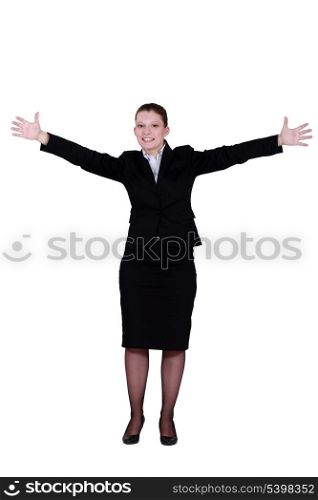 businesswoman raising hands