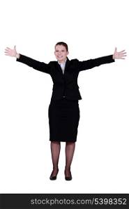 businesswoman raising hands