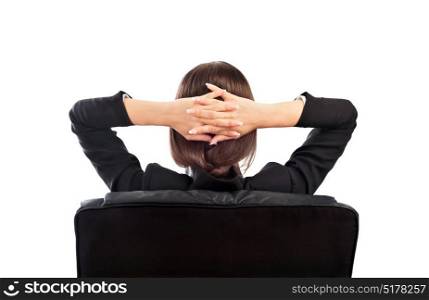 Businesswoman relax in the office with hands crossed on isolated background