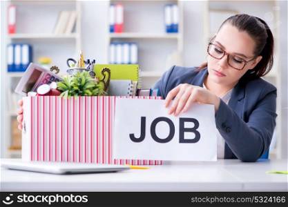 Businesswoman resigning from her job. The businesswoman resigning from her job