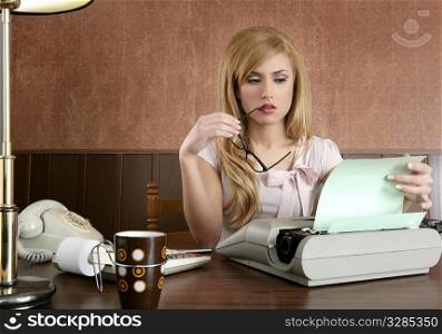 businesswoman retro secretary office vintage glasses typewriter accountant