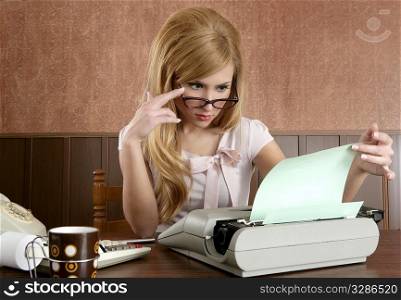 businesswoman retro secretary office vintage glasses typewriter accountant