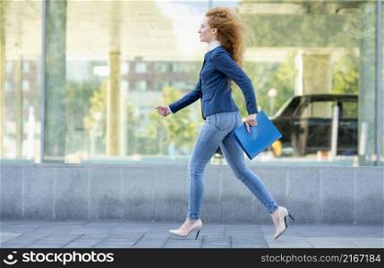 businesswoman running high heels