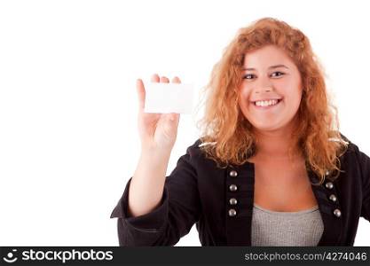 Businesswoman showing greeting card