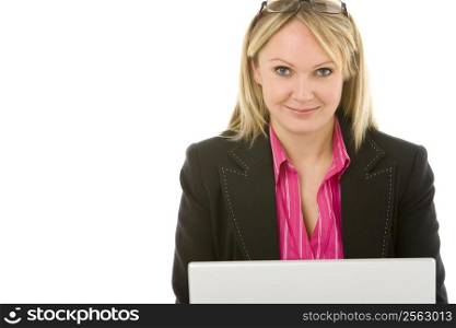 Businesswoman Sitting In Front Of Laptop