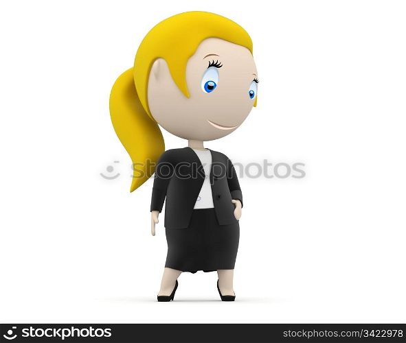 Businesswoman! Social 3D characters: business lady stands still. New constantly growing collection of expressive unique multiuse people images. Concept for woman in business illustration. Isolated.